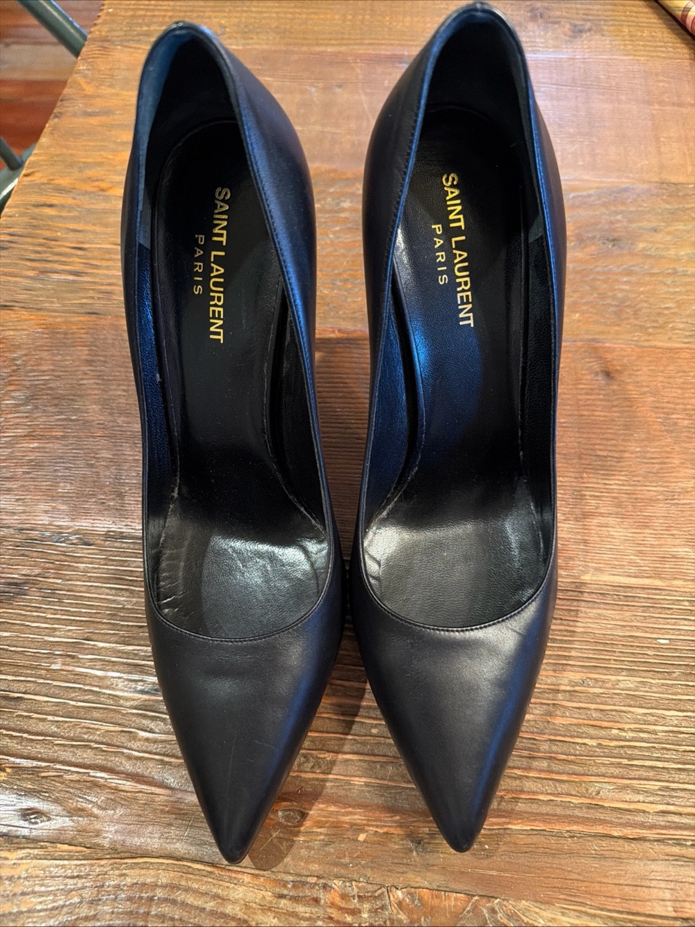 Saint Laurent ZOE Sz 11 (41) Black Leather 315534 4" Slim Square High Heels